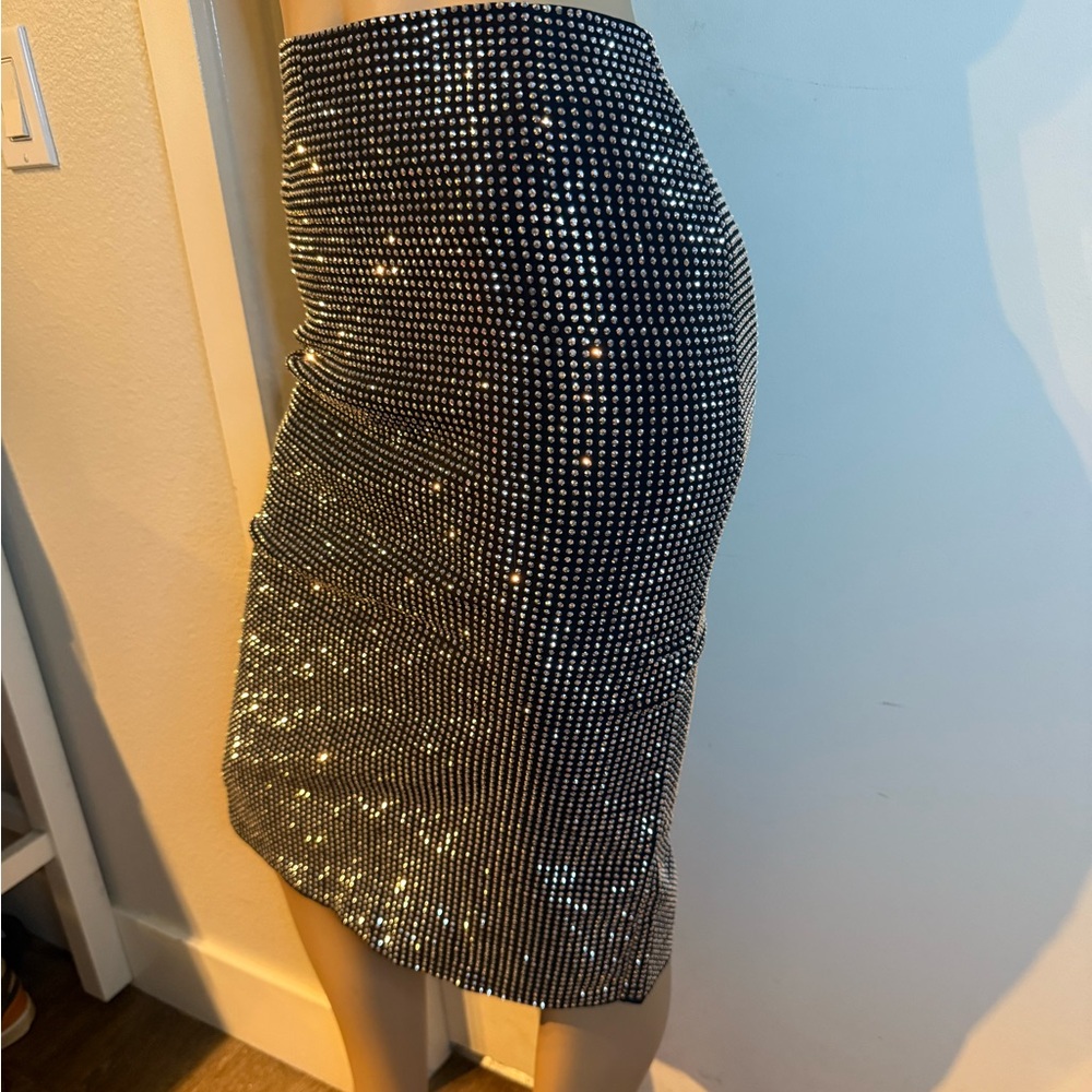 Windsor Black Rhinestone Midi Skirt ✨ Sparkly Crystal Night-Out Skirt